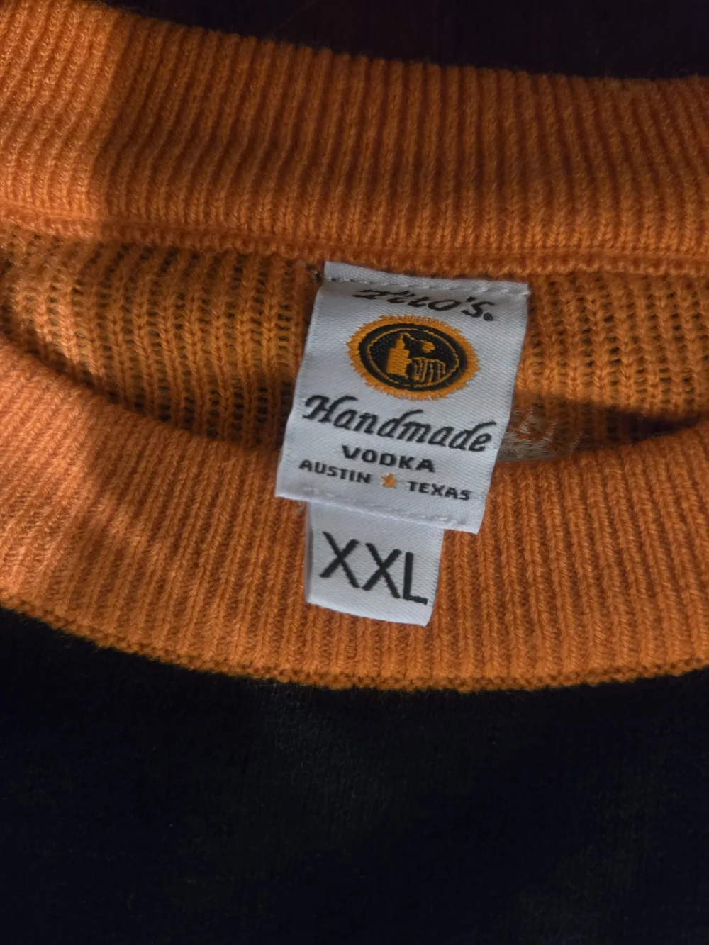 Tito's Orange, Black & White Crewneck Sweater - 'Let It Pour' Knit Pullover